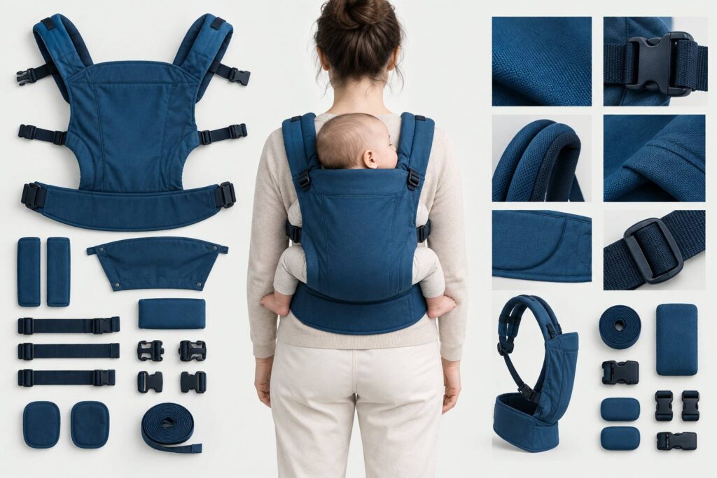 Illustration éditoriale du sujet : Porte-bébé physiologique : ce que le terme recouvre vraiment
