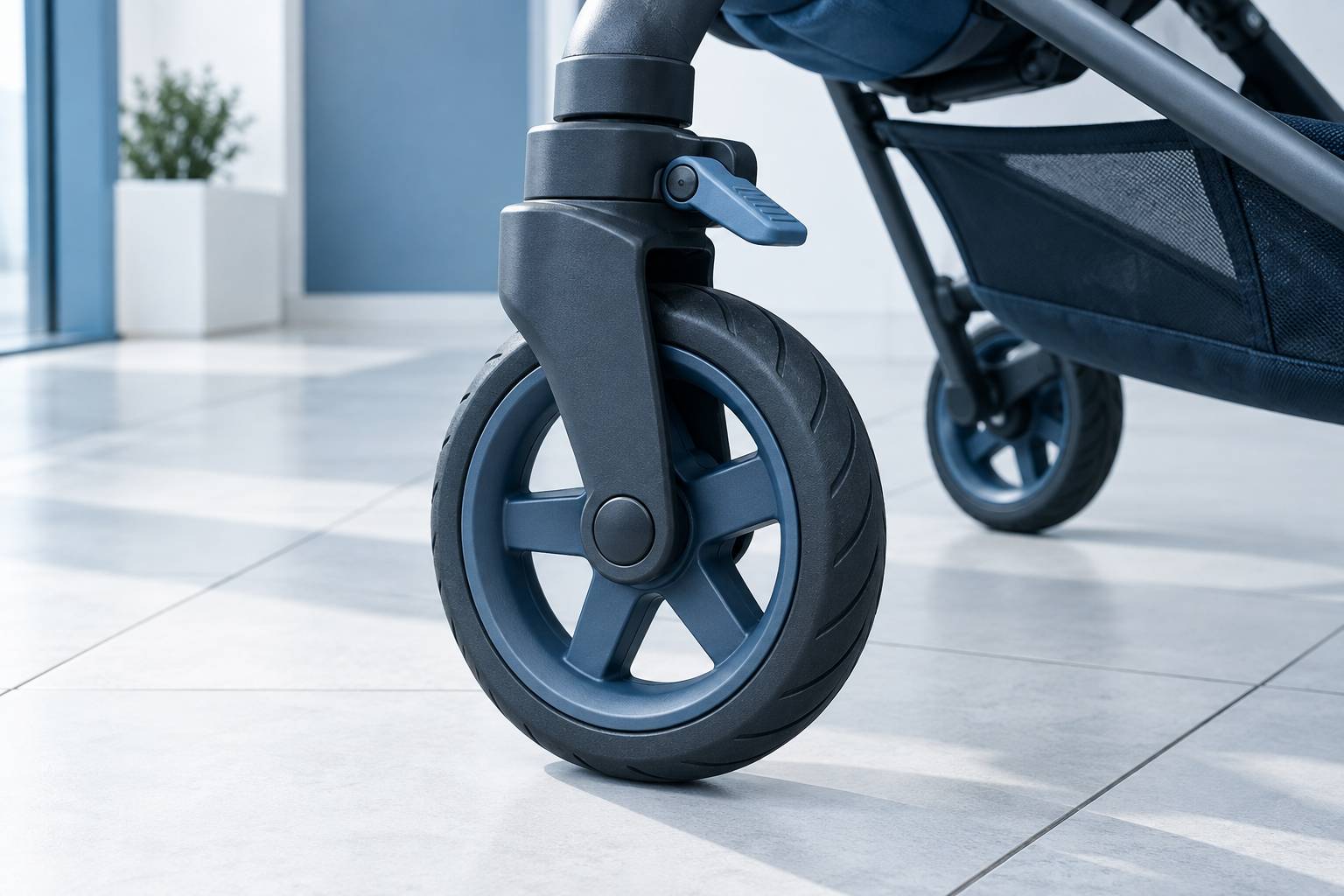 Roue avant de poussette generique avec levier de blocage en plastique neutre