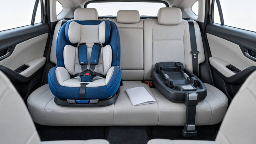Siège auto pour enfant avec sangles et base isofix sur une banquette